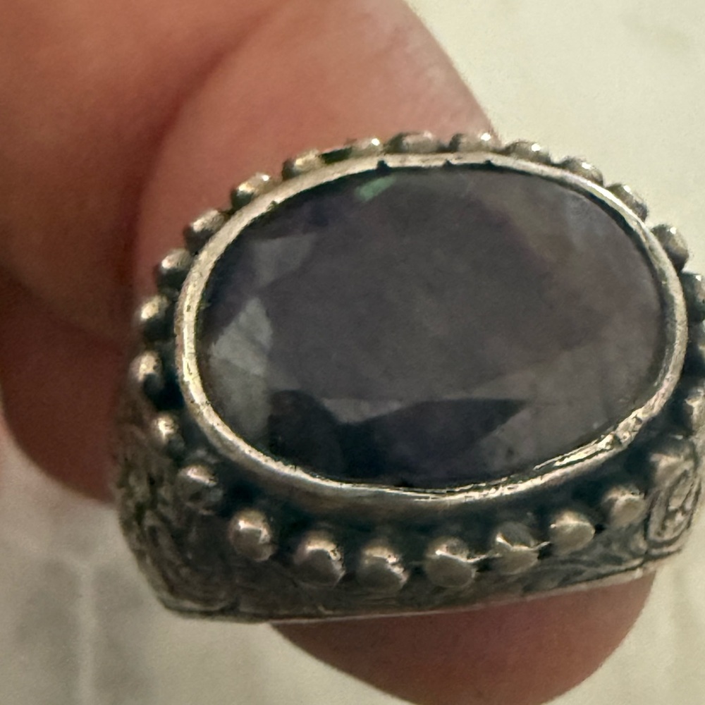 Men's Silver Ring with dark purple gem Stone size 11